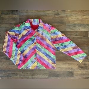Vtg Keren Hart 100% Cotton Multicolor Abstract Button Down Rainbow Jacket S